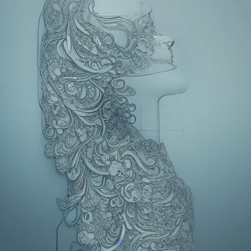 Image similar to beatifull face portrait of a woman, 150 mm, anatomical, flesh, flowers, mandelbrot fractal, facial muscles, veins, arteries, intricate, golden ratio, full frame, microscopic, elegant, highly detailed, ornate, ornament, sculpture, elegant , luxury, beautifully lit, ray trace, unreal, 3d, PBR, in the style of peter Gric , alex grey and Romero Ressendi