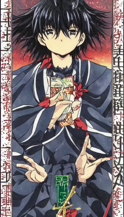 Image similar to anime tarot card based on the card Judgement, drawn by hideaki anno