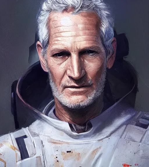 Prompt: star wars portrait of a paul newman by greg rutkowski, jacen solo, very sad and relucant expression, wearing a biomechanical suit, scifi, digital painting, artstation, concept art, smooth, artstation hq.