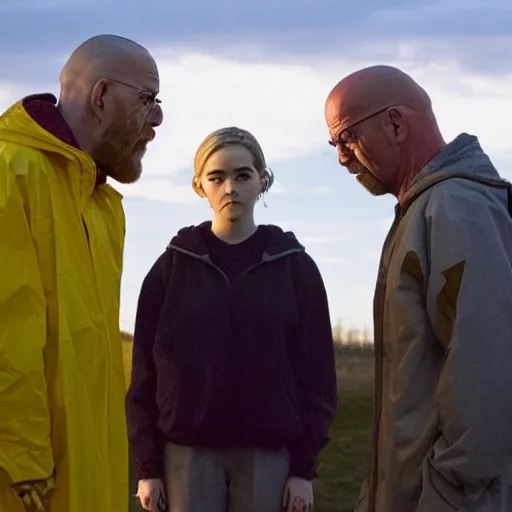 Image similar to kiernan shipka as sabrina spellman with walter white, still from breaking bad