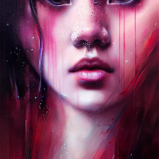 Image similar to rose of blackpink, hyperrealistic portrait, bladerunner street, by karol bak and agnes cecile, fantasy art, photo realistic, dynamic lighting, artstation, poster, volumetric lighting, very detailed face, intricate complexity, rule of thirds, 8 k, award winning