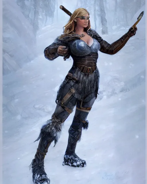 Image similar to realistic full body painting of valkyrie, winter, epic, artstation, beautiful, concept art, vance kovacs style newell convers wyeth,