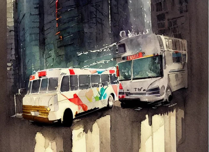 Image similar to concept art of a urban bus, pinterest, artstation trending, behance, watercolor, by coby whitmore, silver, laser light,