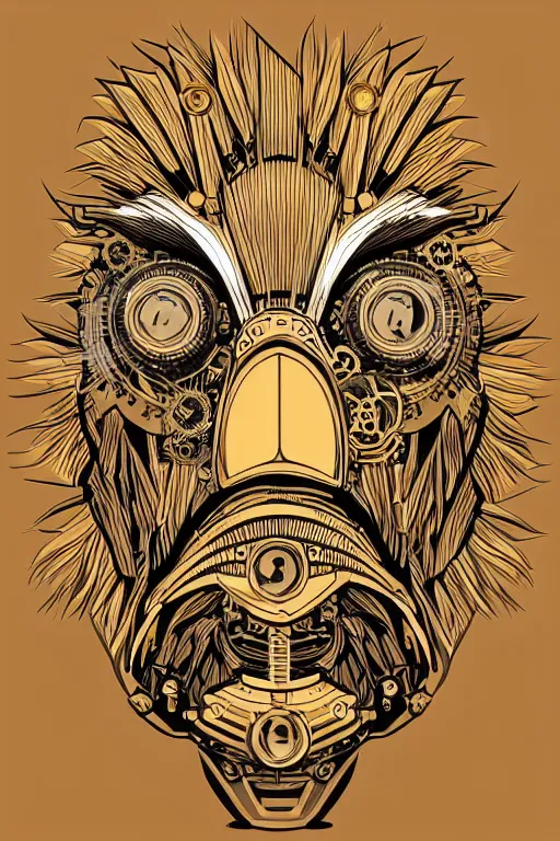 Prompt: Portrait of eagle, steampunk, gold, colorful, illustration, highly detailed, simple, smooth and clean vector curves, no jagged lines, vector art, smooth