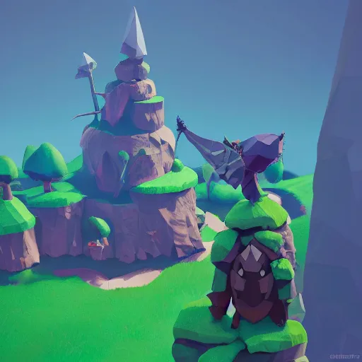 Prompt: Drawf Kingdom, 3d render, low poly, breath of the wild,