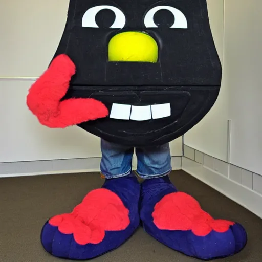 Image similar to mr tickle ( from the mr men book series ) wearing a hockey mask, looking threatening, in the style of roger hargreaves