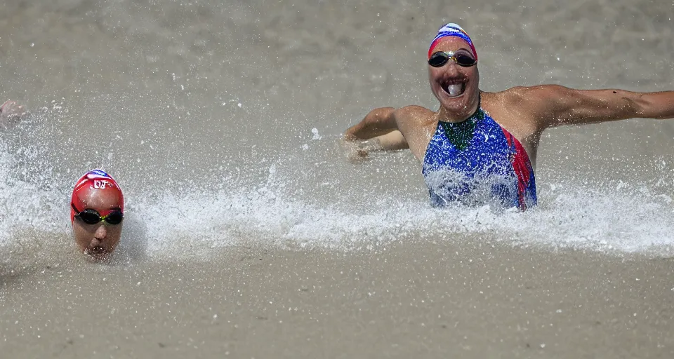 Image similar to olympic swimming in sand instead of water, extremely coherent, motion blur