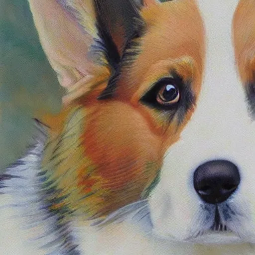 Prompt: happy corgi dog fwith sexy womans, painting