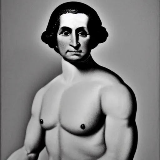 Prompt: a photo of an incrediblely muscular, sexy, george washington. professional photo shoot, 8 5 mm lens, f 1. 8.
