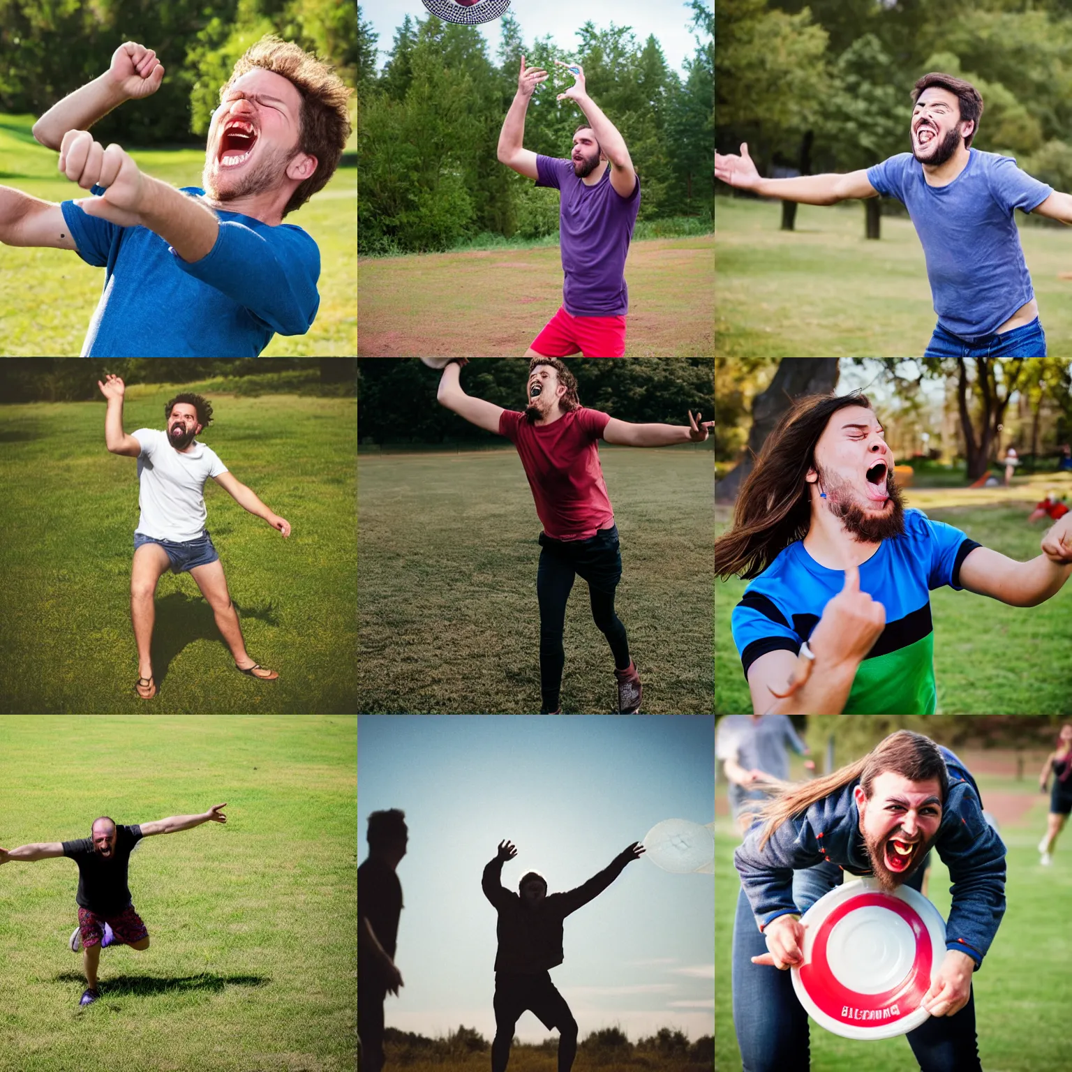 Prompt: frisbee belting person in the face