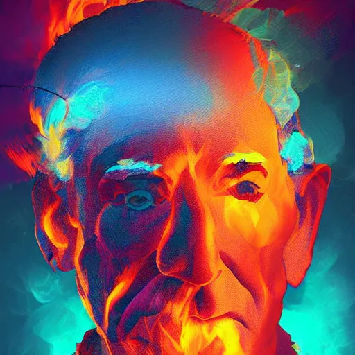 Image similar to Oppenheimer made of colorful smoke, hazy, atmospheric, inspiring digital art, award winning, artstation,