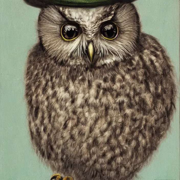 Prompt: realistic cute owl wearing a birthday hat by koson ohara