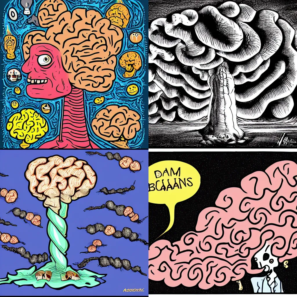 Prompt: tornado of brains, cartoon, 2D