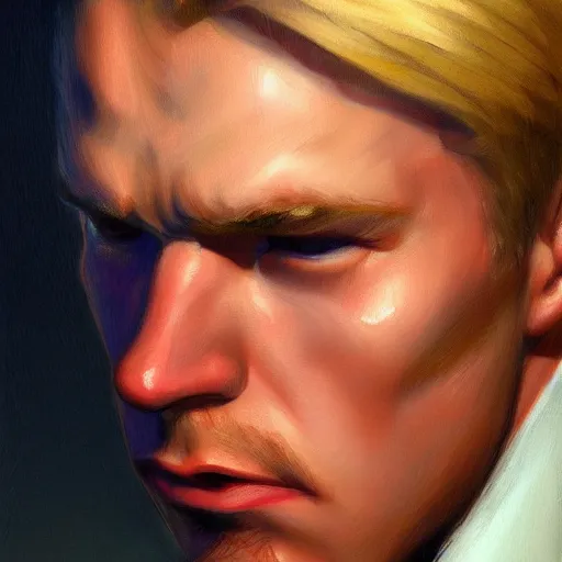 Prompt: a close up realistic portrait of a blonde man, edward hopper, trending on artstation