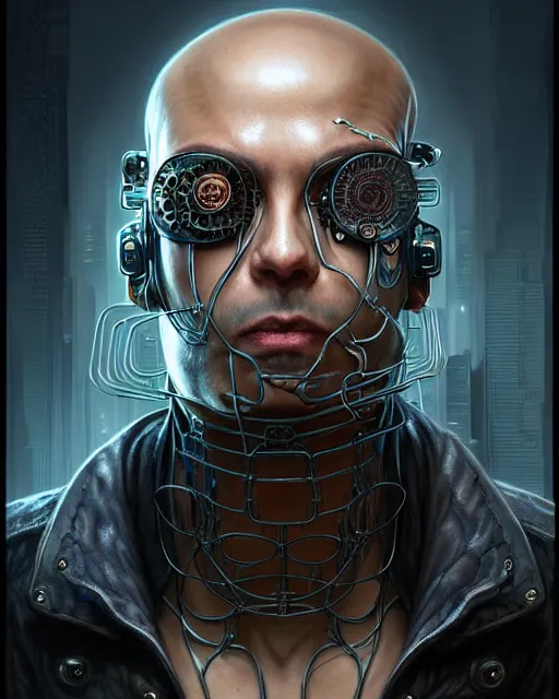 Image similar to front mugshot!!! of a cyberpunk criminal mastermind character, intricate, elegant, highly detailed, centered, (((artstation, concept art, smooth, sharp focus, artgerm, Tomasz Alen Kopera, Peter Mohrbacher, donato giancola, Joseph Christian Leyendecker, WLOP, Boris Vallejo))), mugshot!!!!!, ugly!!!!!!, octane render, nvidia raytracing demo, grainy, muted