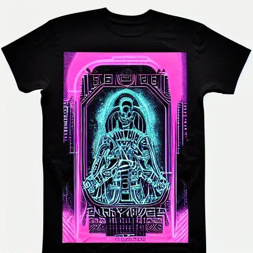 Prompt: ancient ruins in the style of h.r. Giger synthwave silkscreened tshirt art | stargate | full moon