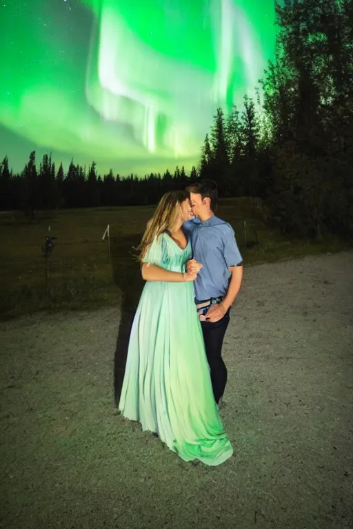 Image similar to northen lights, beautiful sky, a couple on a date, wine on the table, fireflies lighting up the sky, beautiful, romantic, highly detailed, 8k