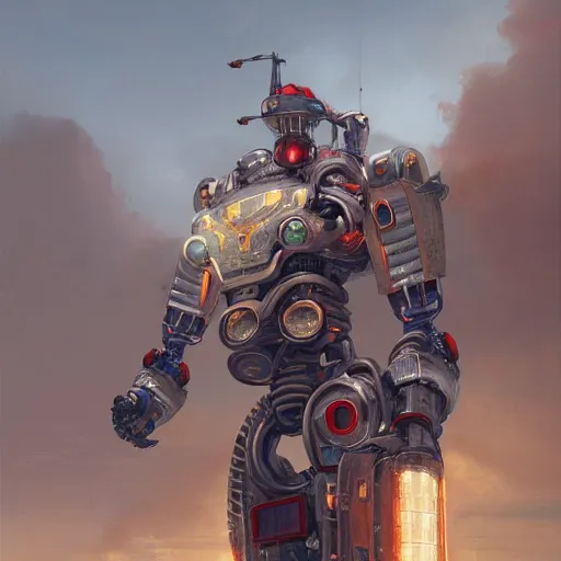 Prompt: self portrait of a robot goldminer with red, white and gold body armor, digital art, realistic, ultradetailed, concept art, art by greg rutkowski and thomas kinkade, trending on artstation, devianart, cgsociety