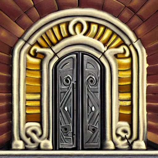 Prompt: iron arc gate door texture, cartoon art style, oil painting, 2 d texture