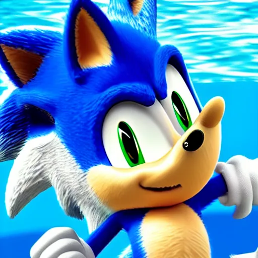 Prompt: stunning awe inspiring photorealistic sonic the hedgehog underwater gasping for air, movie still 8 k hdr atmospheric lighting