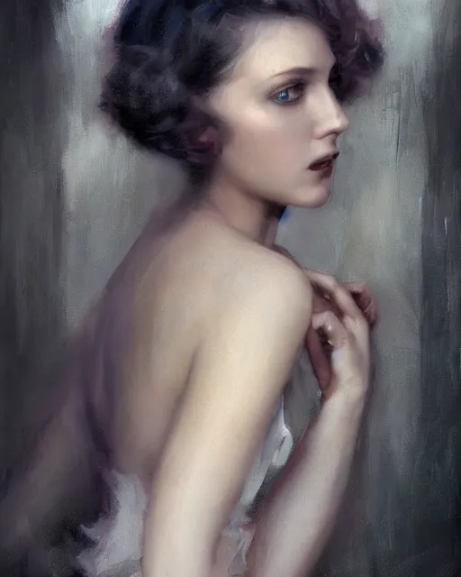 Image similar to daniel gerhartz and tom bagshaw close portrait digital painting of a 1 9 2 0 s beautiful woman at a party in a mansion, beautiful woman by artgerm and wlop, strong contrast, unreal engine, hyper realism, realistic shading, cinematic composition, realistic render, octane render, detailed textures, photorealistic, ultrawide shot, 3 5 mm film