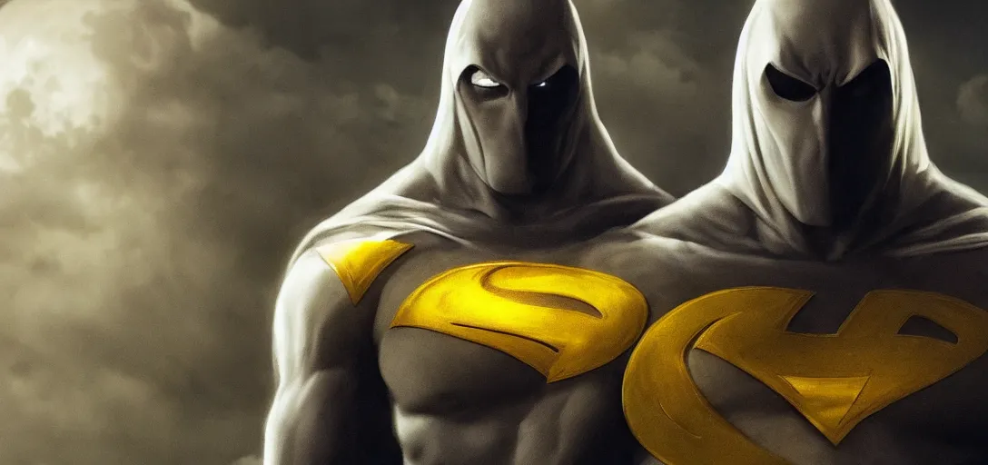 Image similar to characters portrait of Moon Knight mixed with Black Adam by Alyssa Monks, full-shot, merged character, Full body shot, cinematic opening shot, 4k, highly detailed, cinematic lighting