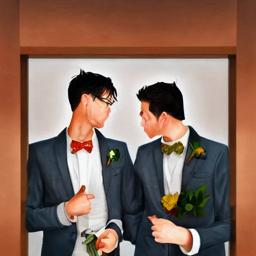 Image similar to gay wedding, digital painting, ultradetailed, artstation, oil painting, ultradetailed, artstation