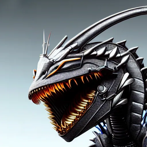 Prompt: high quality close up headshot of a cute beautiful stunning robot anthropomorphic female dragon, with sleek silver armor, a black OLED visor over the eyes, looking at the camera, her sharp dragon maw open in front of the camera, camera looking deep down into the detailed living maw, about to consume you, you being the dragon's food, highly detailed digital art, furry art, anthro art, sci fi, warframe art, destiny art, high quality, 3D realistic, dragon mawshot, dragon art, Furaffinity, Deviantart