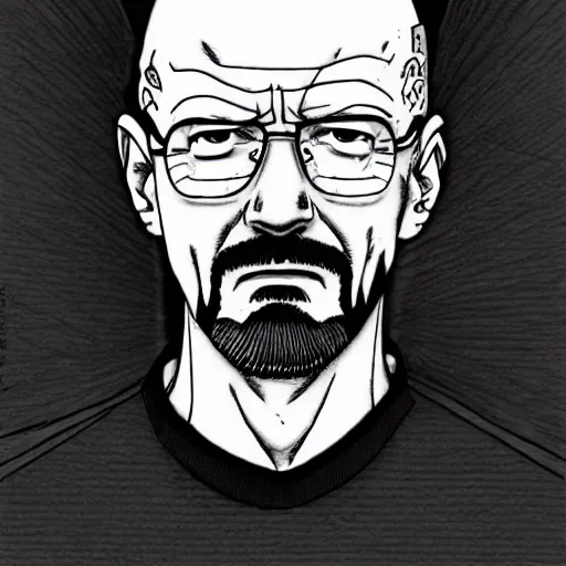 Image similar to Walter White, manga illustration by Hirohiko Araki, Jojo, Shonen Jump, detailed