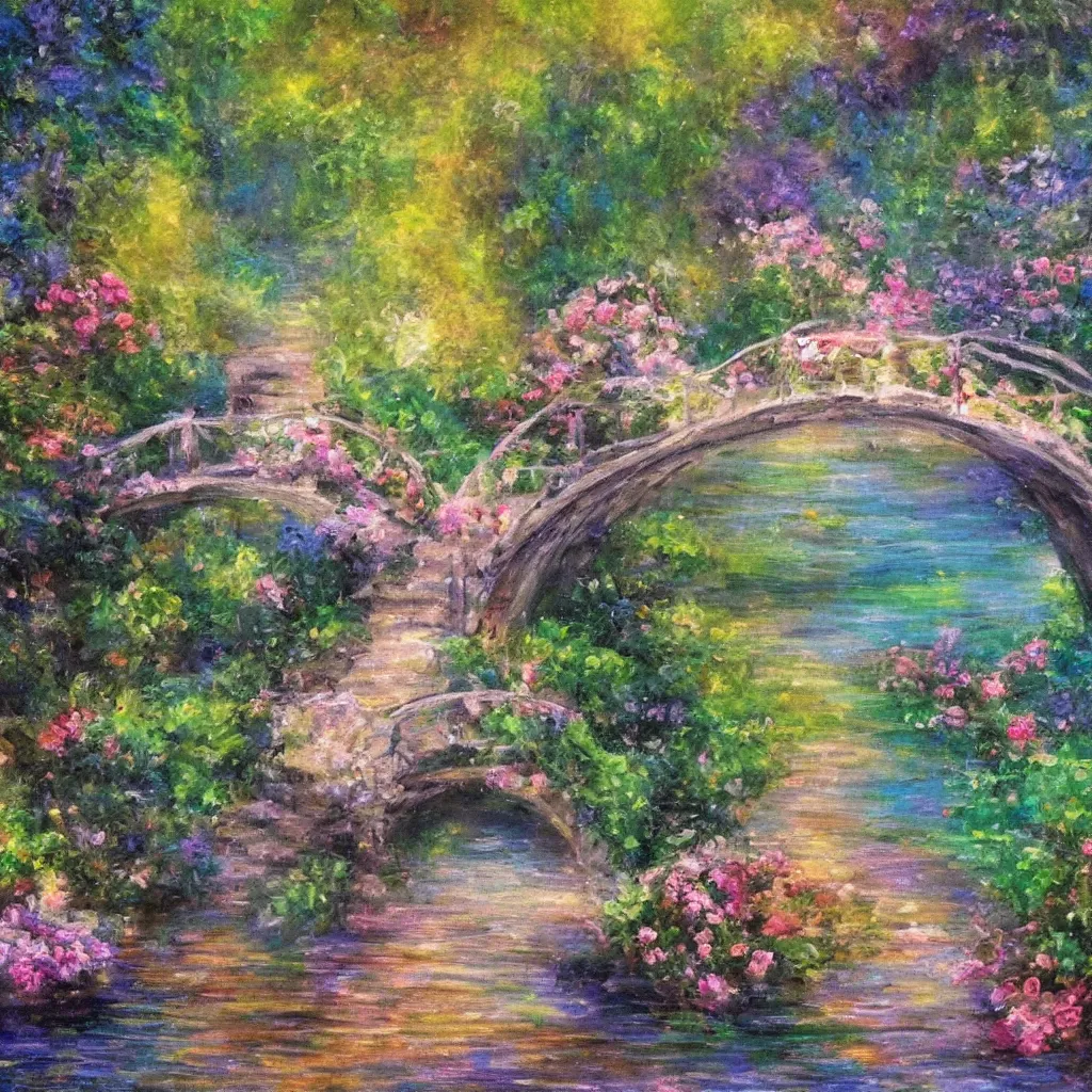 Prompt: fairyland bridge, outside of time and space, dreamy, romantic, expressive impressionist style, highly detailed, 8 k