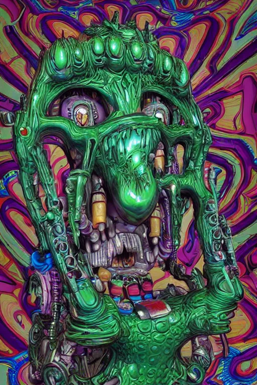 Prompt: maximalist lowbrow style overdetailed 3d sculpture of a monster by clogtwo and ben ridgway inspired by beastwreckstuff chris dyer and jimbo phillips. Cosmic horror infused retrofuturist style. Hyperdetailed high resolution. Render by binx.ly in discodiffusion. Dreamlike surreal polished render by machine.delusions. Sharp focus.