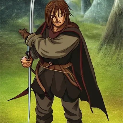 Prompt: boromir in an anime world, holding a sword, incredibly detailed, ultra realistic