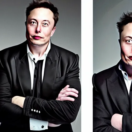 Image similar to A portrait photo of Elon Musk teams up with a teenage Elon Musk, perfect faces, 50 mm, award winning photography