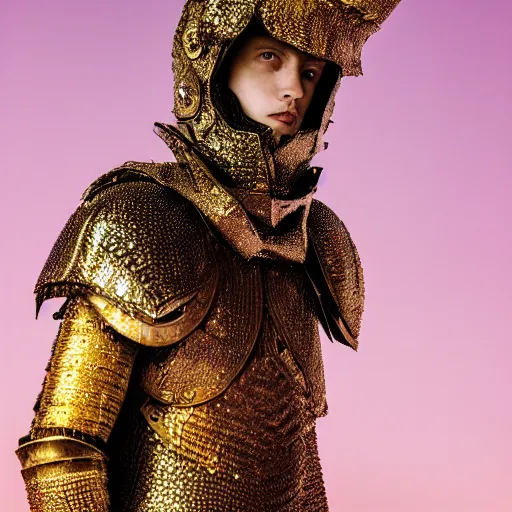 Image similar to a portrait of a beautiful young male wearing an alexander mcqueen armor made of cosmic dust , photographed by andrew thomas huang, artistic