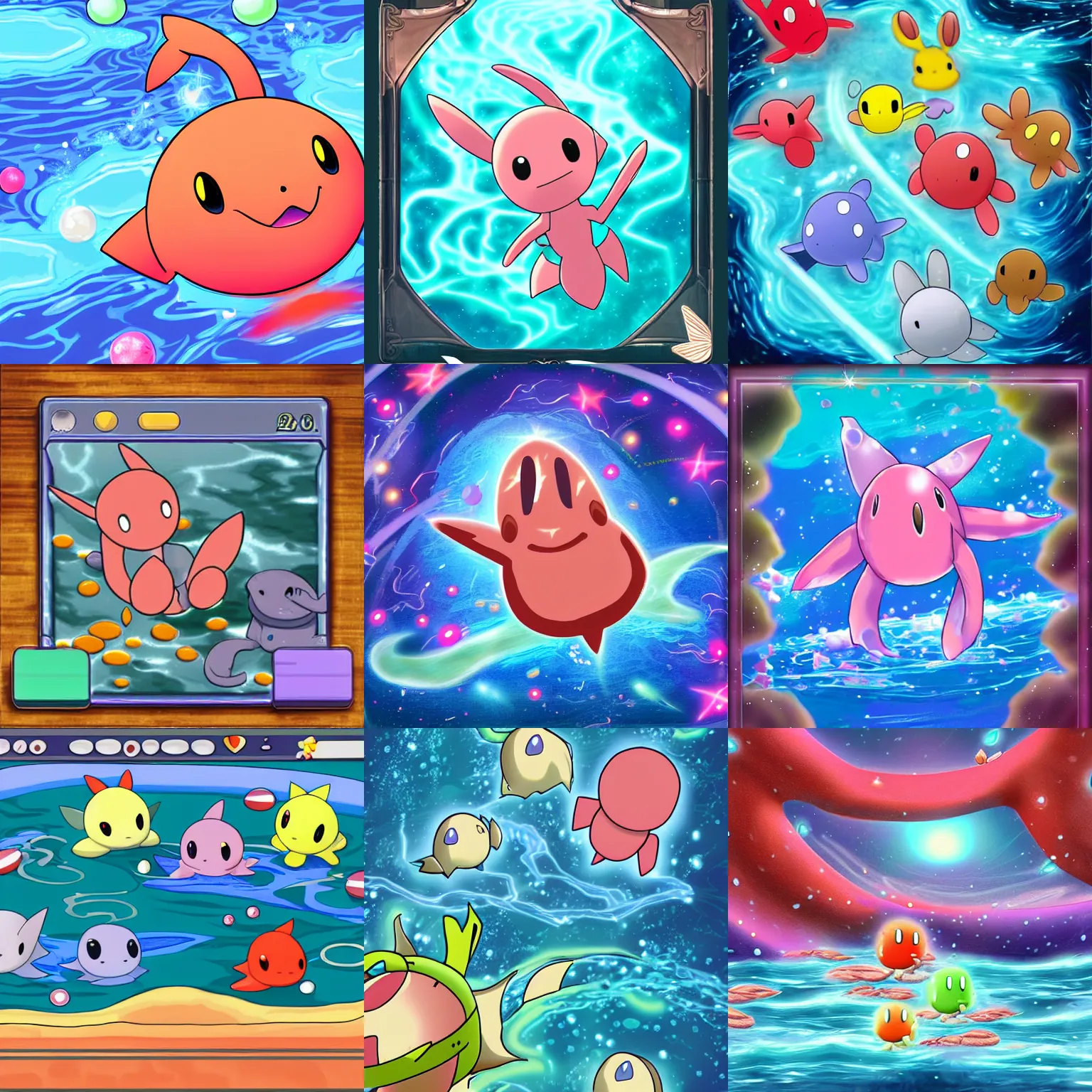 Prompt: digital art tcg style wooper pokemon swimming in a river made up of galaxies