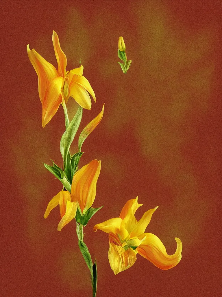 Image similar to single flower, st joseph lily, warm colors, intricate detail, painted look, golden ratio, ethereal, infini - d - render,