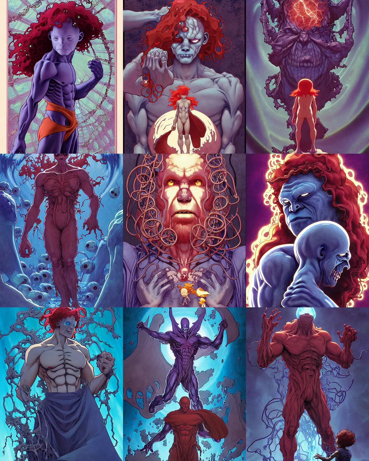 Prompt: the platonic ideal of ponyo of cletus kasady ultimate carnage thanos dementor doctor manhattan chtulu nazgul, detailed, intricate, hyperrealism, intense, scary, decay, dmt, art by brock hofer and artgerm and greg rutkowski and alphonse mucha