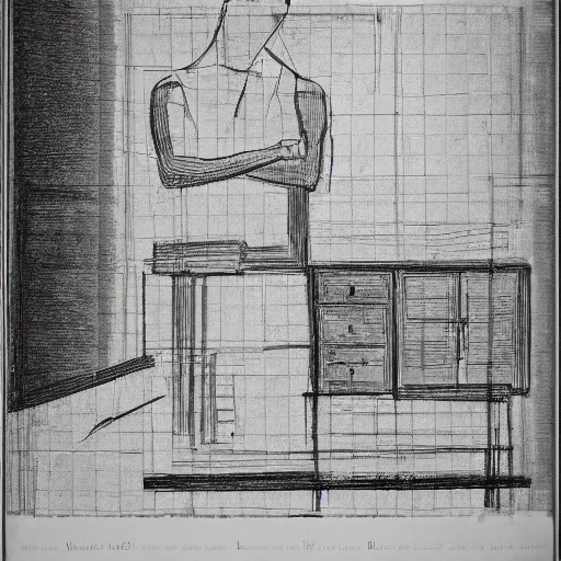 Image similar to an architectural drawing of the portrait of an exhausted architect