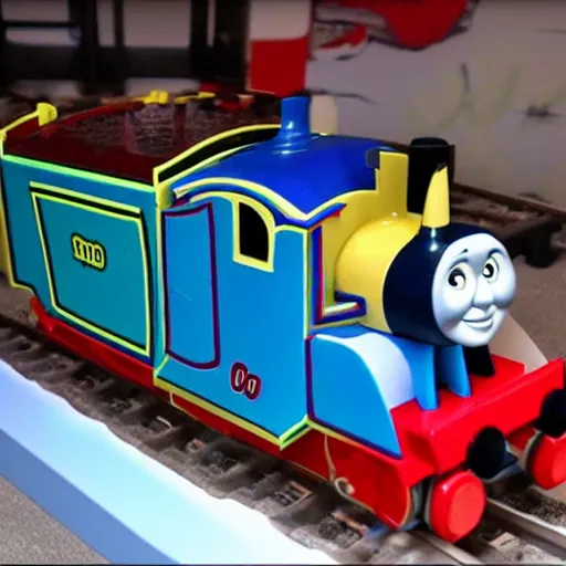 Prompt: thomas the tank engine in the trolley dillema