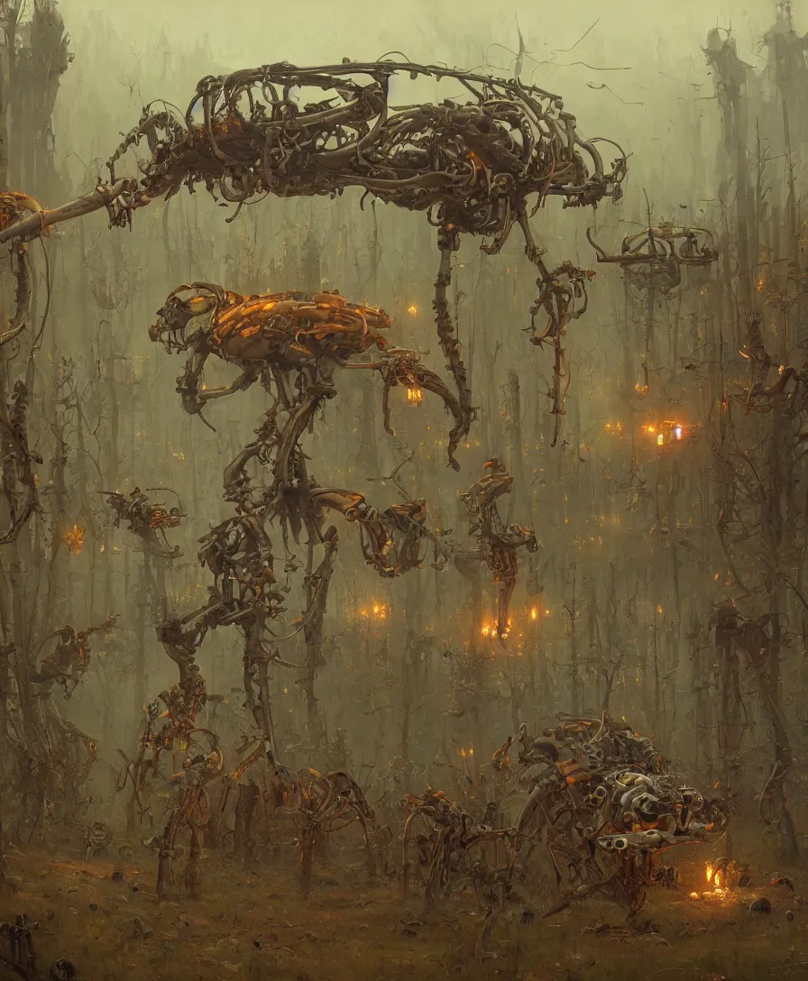 Image similar to full bones, illustrated by Simon Stålenhag and Gaston Bussiere, intricate, ultra detailed, photorealistic, trending on artstation