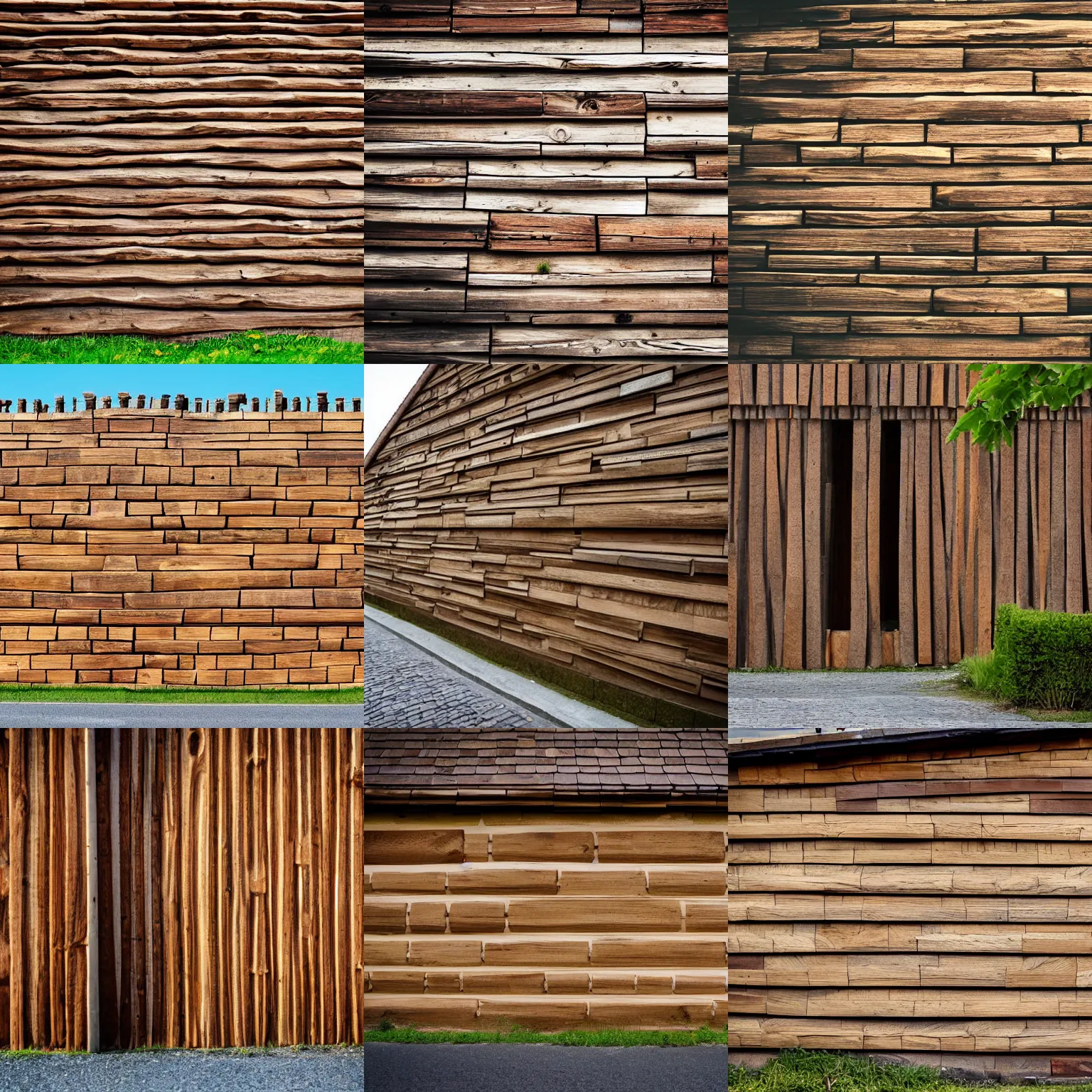 Prompt: wooden castle wall in the middle of a street