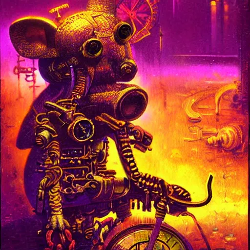 Image similar to steampunk rat, acid, 303, psychedelic, by paul lehr