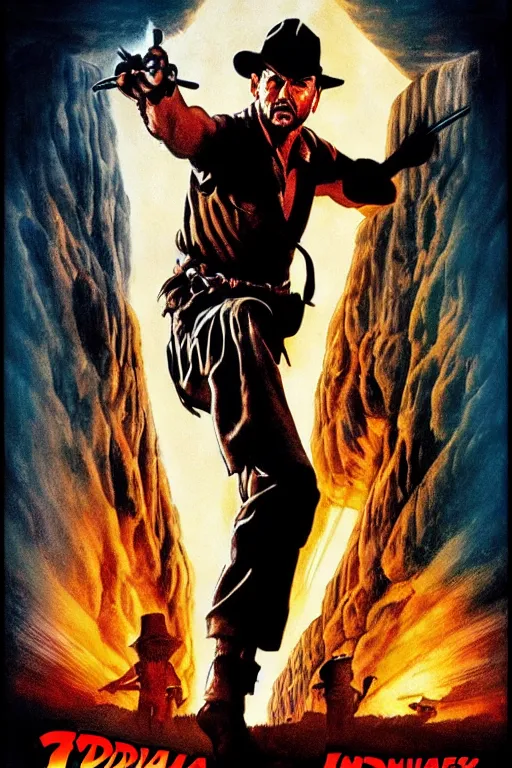 Prompt: new indiana jones film poster, set in rome, indiana jones and the power of the gods ( english text )