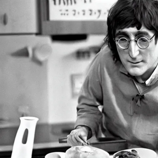 Image similar to john lennon from 1 9 6 4 on a cooking show, hd, hyper realistic, intricate detail