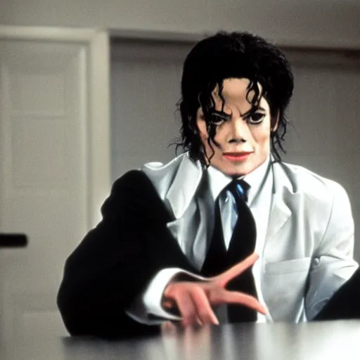 Image similar to michael jackson as the american psycho, cinematic still