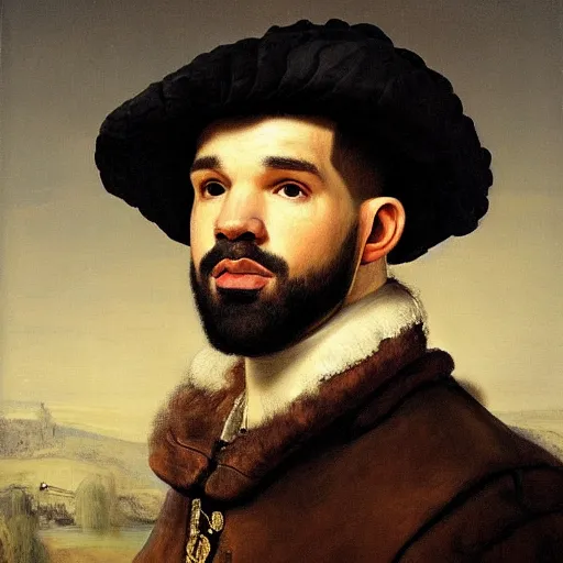 Prompt: A portrait painting of Drake by Rembrandt van Rijn