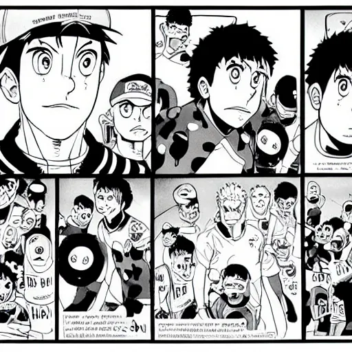 Image similar to “Water Boy directed by cursed Adam Sandler” graphic novel illustrated by Kishimoto published on Shonen Jump 1996 black and white pen and ink highly detailed