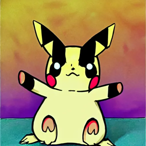 Image similar to pikachu in tim burton cartoon,