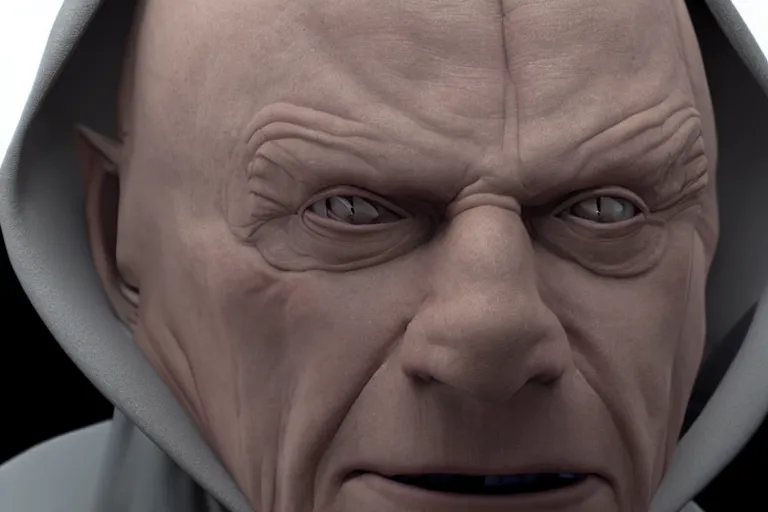 Image similar to a cinematic still of Ian McDiarmid as palpatine, wearing sith hood, ((octane render, nvidia raytracing demo)), masterpiece