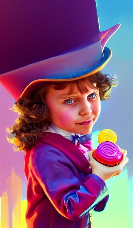 Prompt: illustration of a child in a world made of candy from willy wonka, portrait, sharp focus, digital art, concept art, dynamic lighting, by emylie boivin, anna dittmann, mark arian, marc davis, and sandra chevrier